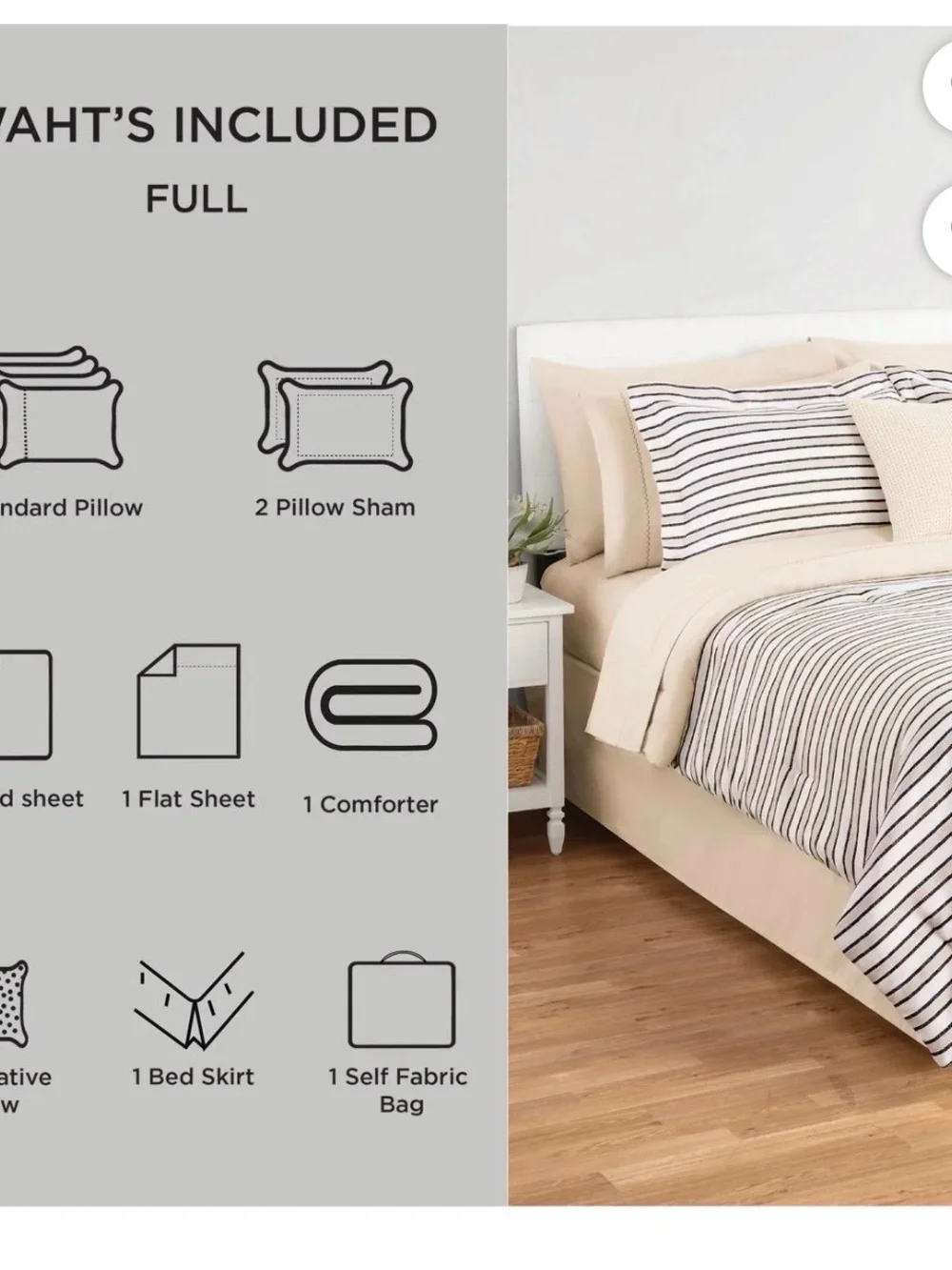Neutral Striped Cotton Duvet Cover Set in Cream and Black
